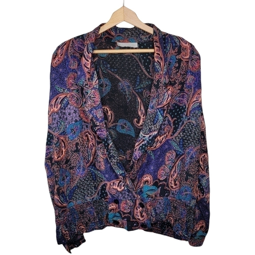 Vintage A.C. Sport Paisley Button Hem Jacket Blouse Shoulder Pads